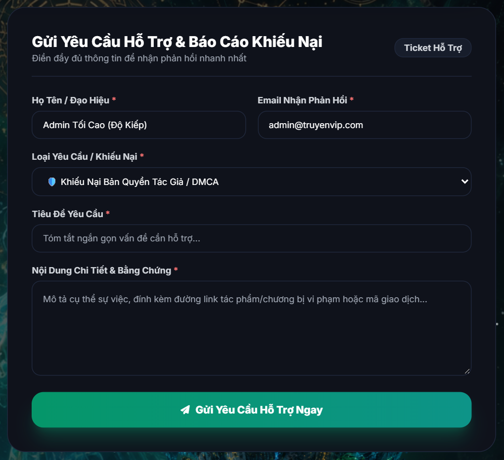 Biểu Mẫu Gửi Ticket Hỗ Trợ